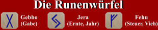 Die Runenwürfel Die Runenwürfel Gebbo (Gabe) Jera (Ernte, Jahr) Fehu (Steuer, Vieh)